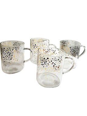 Teavana Starbucks 2015 Gold Confetti Clear Glass Coffee Tea Mug Set Of 4